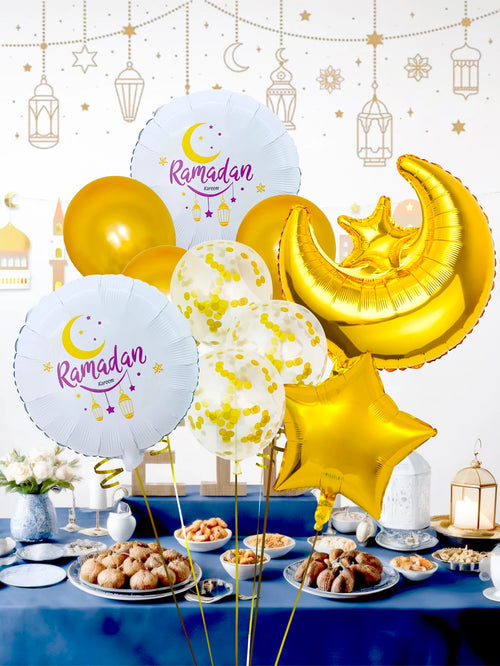 14pcs Gold Ramadan Balloon Set, suitable for Eid party, Eid home decoration, Ramadan Kareem