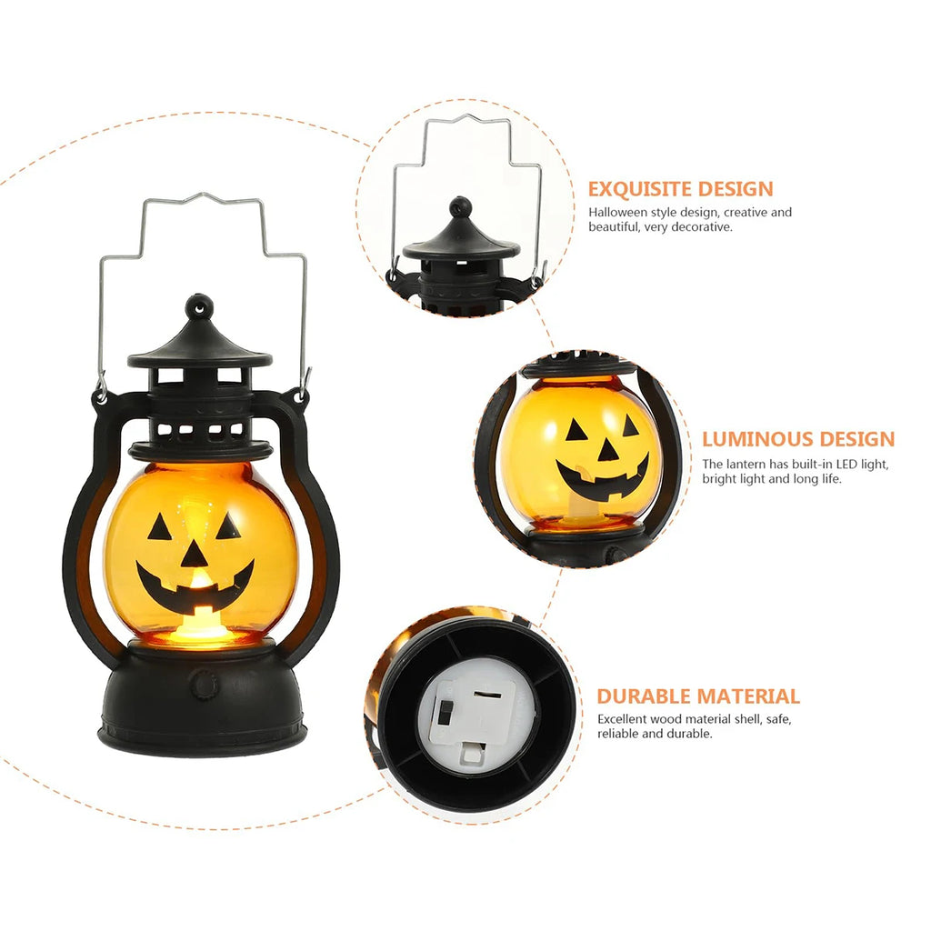 Hanging Pumpkin Lantern Light LED Ghost Lamp Halloween Candle Light Retro Small Oil Lamp Halloween Party Home Decor Horror Props