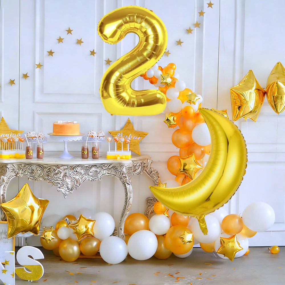 28inch Gold Moon 18inch Star Foil Balloons Set for Ramadan Eid Baby Shower Anniversary Wedding Birthday Party Decorations Favors