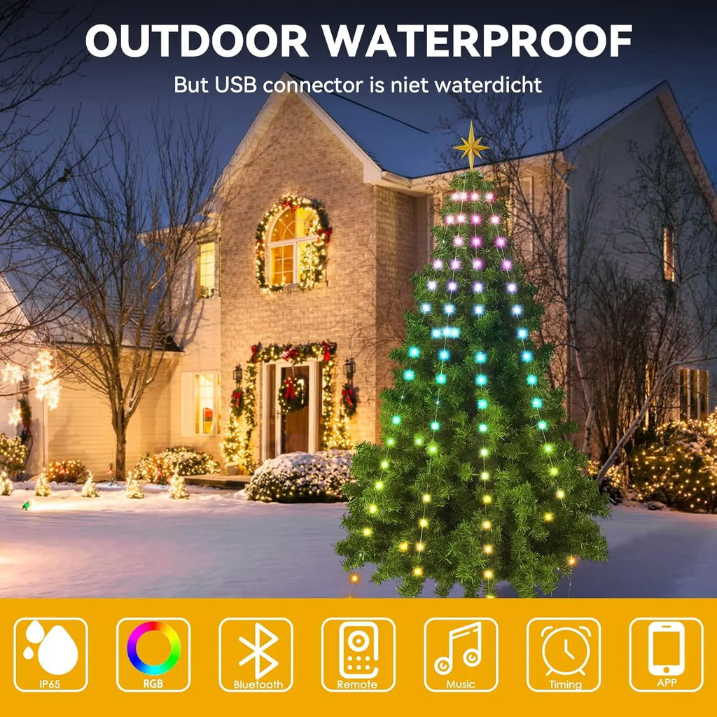 2.1M Christmas Tree LED String Lights App Control Garland LED Star String Waterfall DIY Xmas Tree Lights Festival Decoration