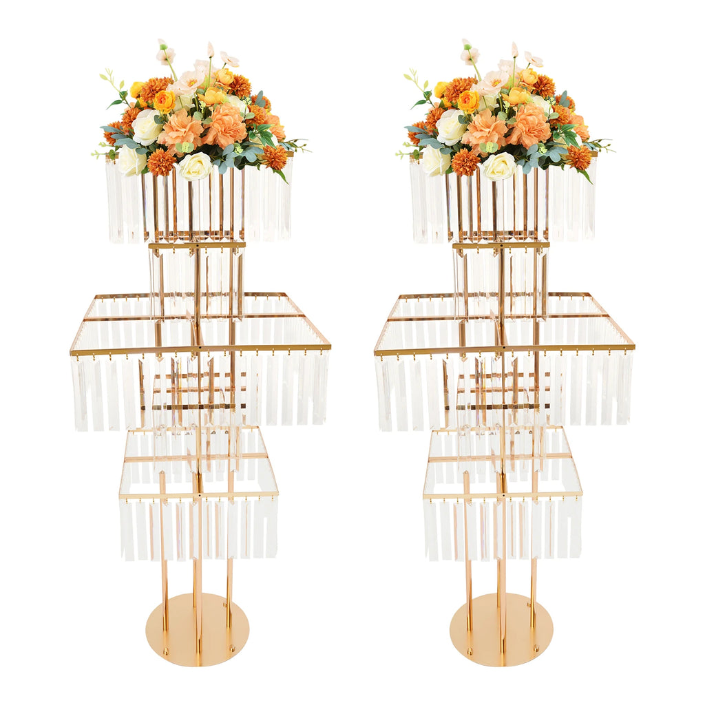 2pcs 5-Tier Flower Stand for Wedding Birthday Party Events Flower Vase Stand for Centerpieces Wedding Flower Stand Gold/silver