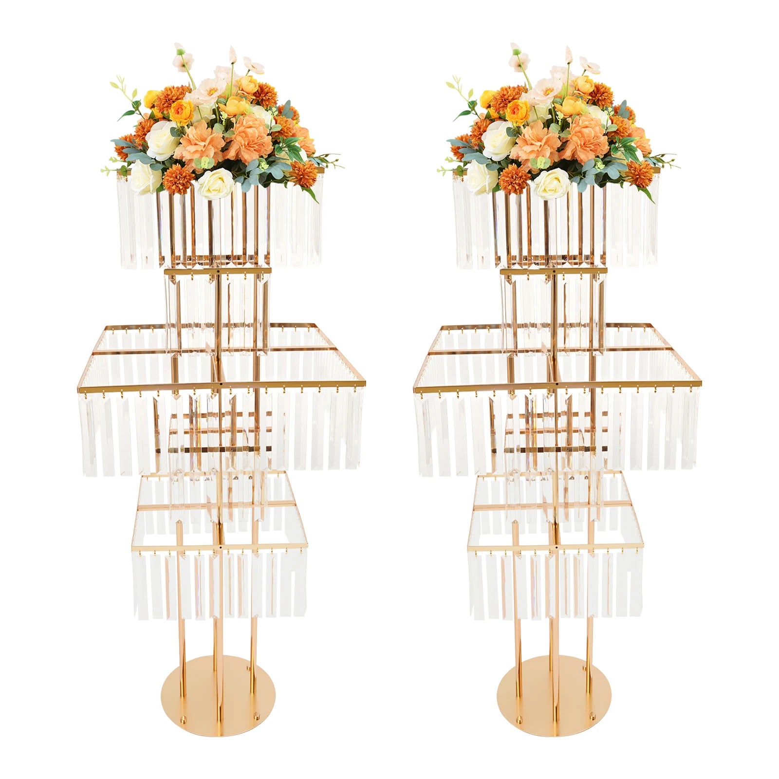 2pcs 5-Tier Flower Stand for Wedding Birthday Party Events Flower Vase Stand for Centerpieces Wedding Flower Stand Gold/silver