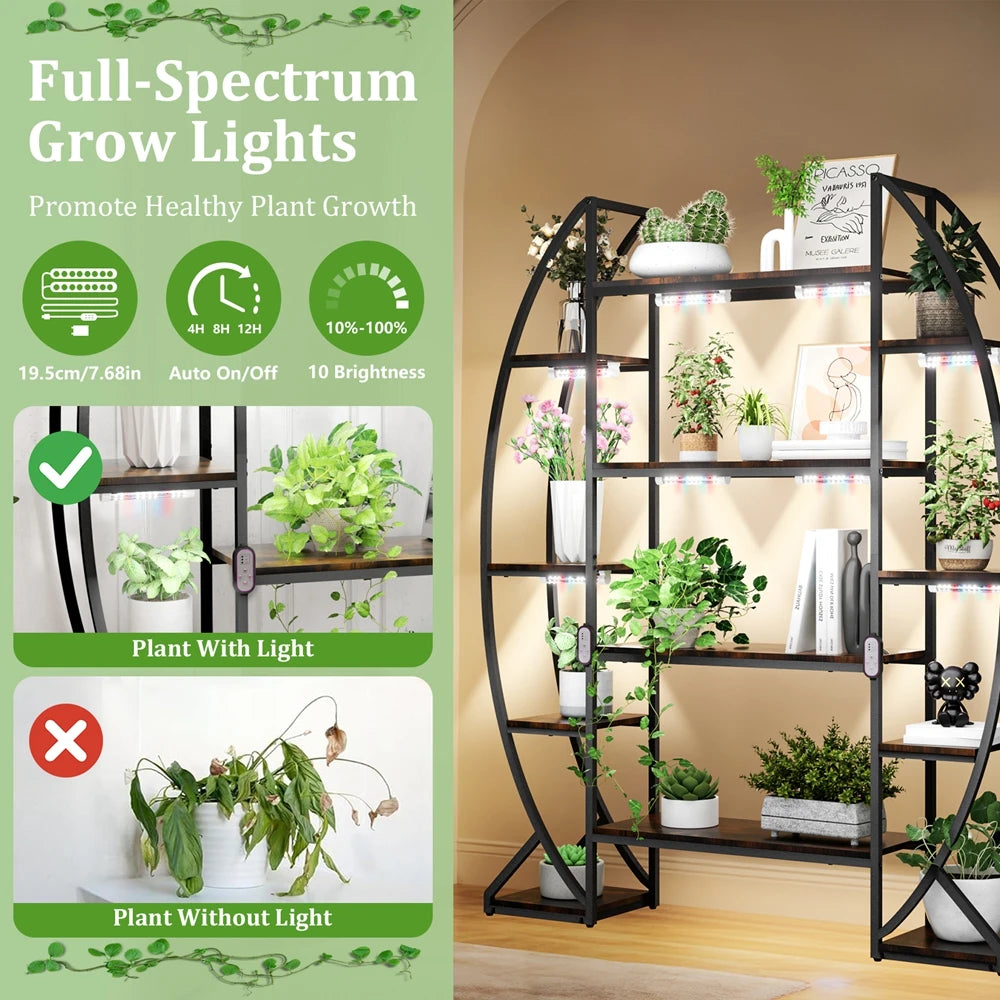 Half-Moon Shape Plant Stand Industrial Bookshelf Storage Shelf Multilayer Garden Flower Rack