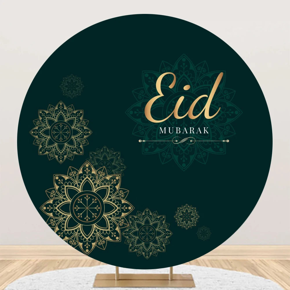 Eid al Fitr Mubarak Round Backdrop Cover Arab Ramadan Karim Golden Moon Star Cloud Lantern Party Decor Banner Photo Stall Props