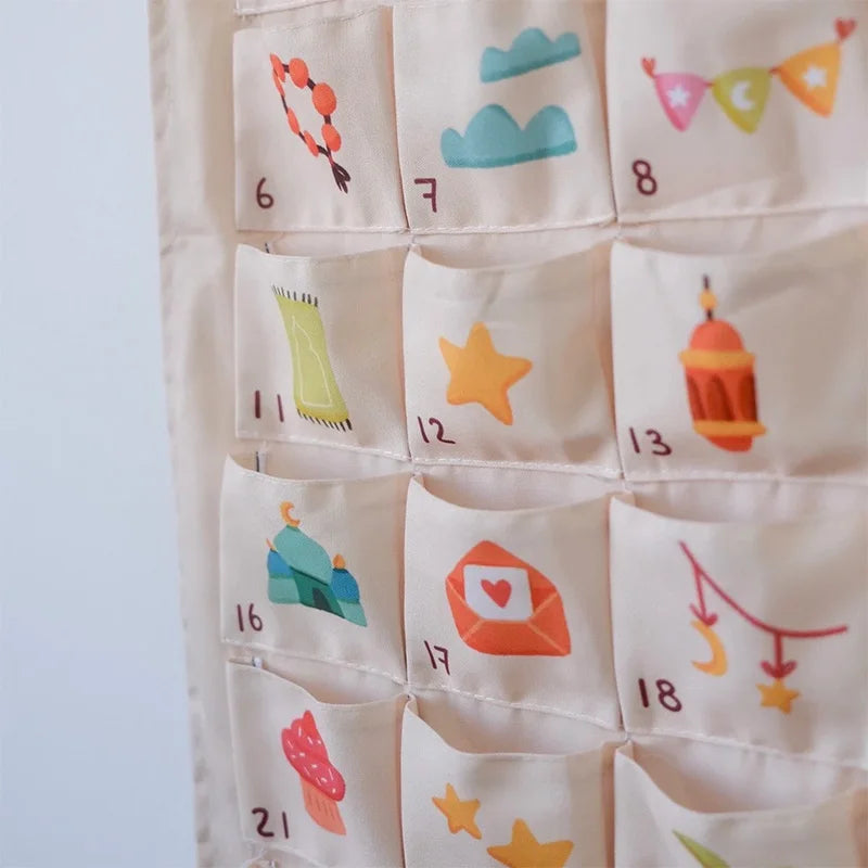 Ramadan Mubarak Countdown Advent Calendar bag Muslim Islamic Kareem eid Wall Hanging decoration sign kid Children boy girl gift