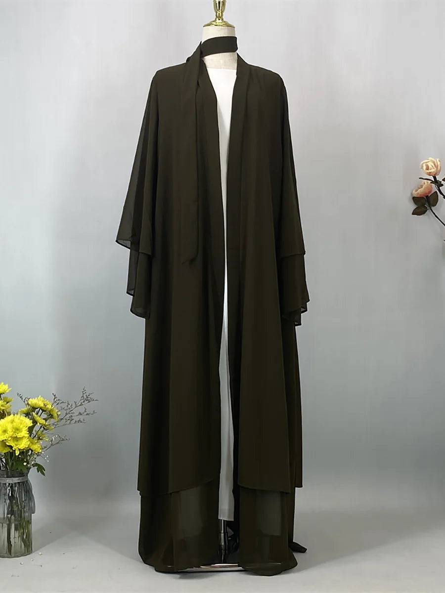 2025 Ramadan Kebaya Chiffon Open Abaya – Modest Women Muslim Kaftan Dress