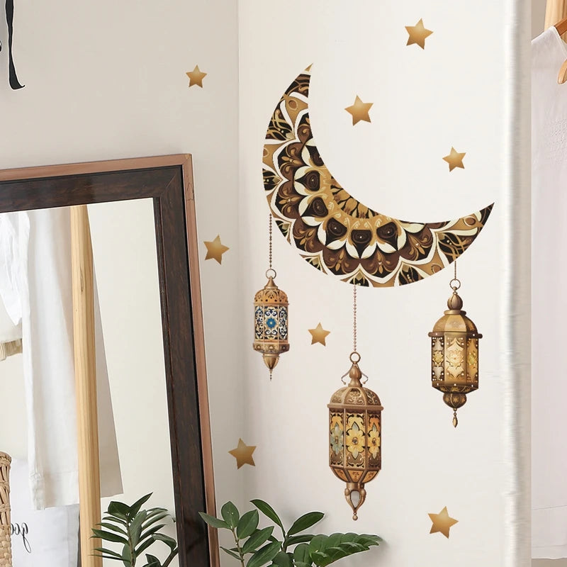Arabic Artist Home Stickers Wall Stickers Eid Al Fitr Wall Decoration Stickers Stars Moon Ramadan Pendant Lights Wall Stickers