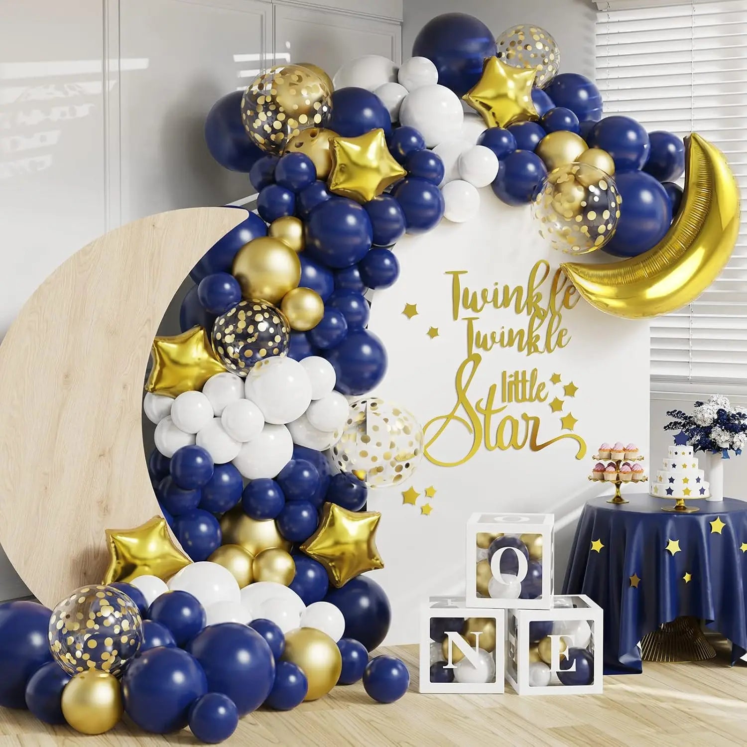 129 Pcs Blue Gold Balloon Chain Star Moon Is Suitable For Eid al-Fitr Islamic Holiday Party Decoration Supplies