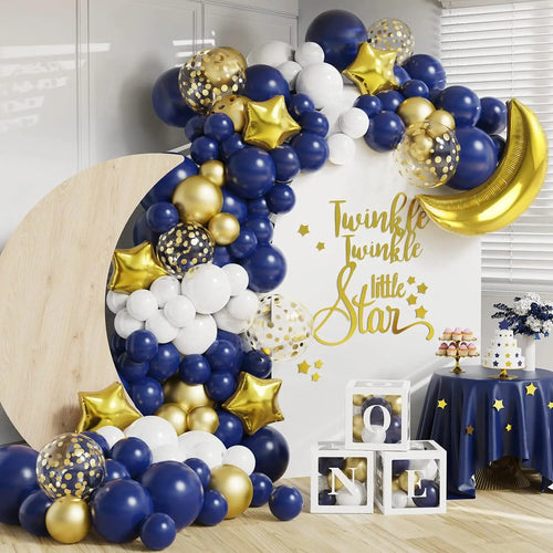 129 Pcs Blue Gold Balloon Chain Star Moon Is Suitable For Eid al-Fitr Islamic Holiday Party Decoration Supplies