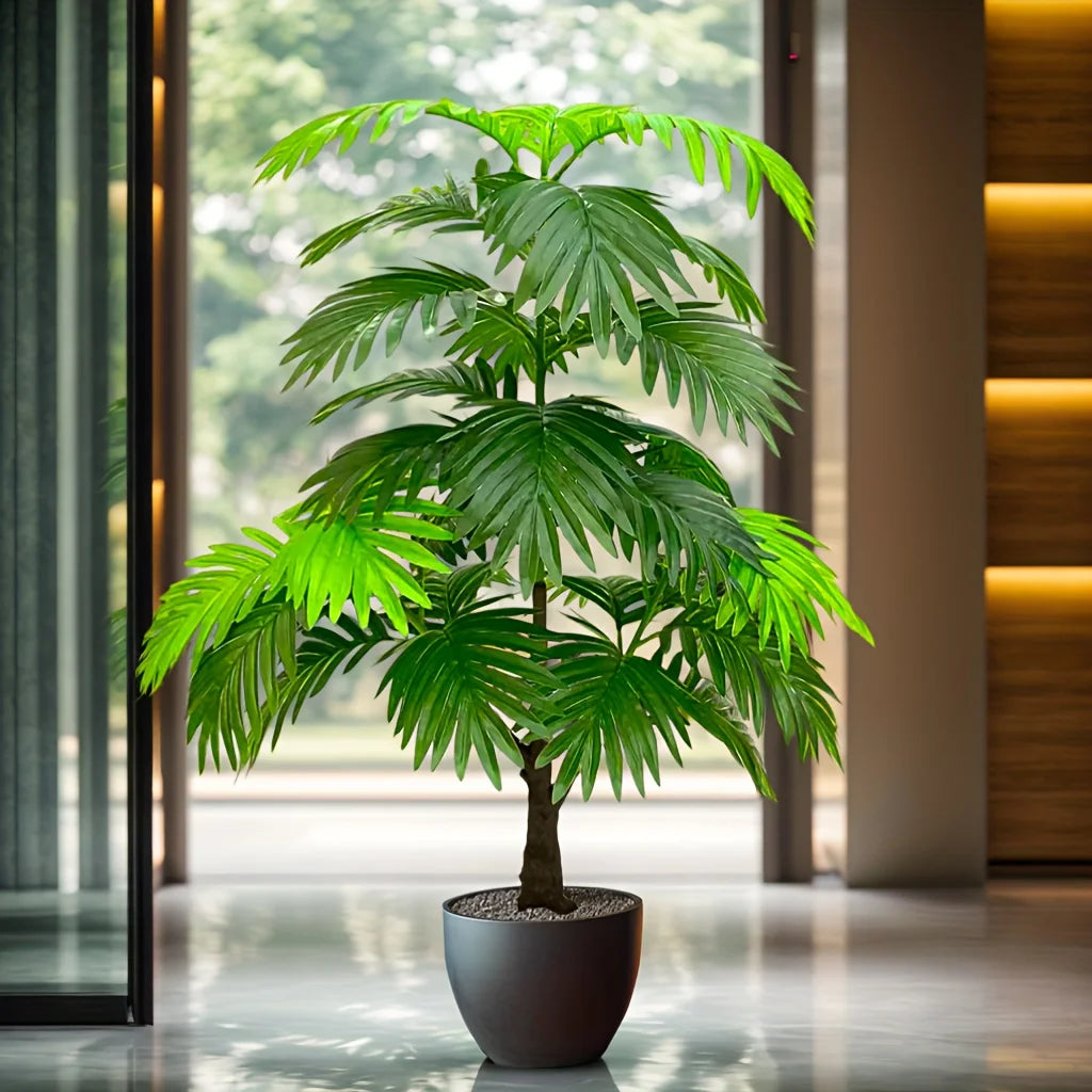 1Pcs 33 Leaves 100cm/39.37inch Realistic Artificial Palm Tree with UV Resistance for Home, Office, Indoor and Garden Decoration