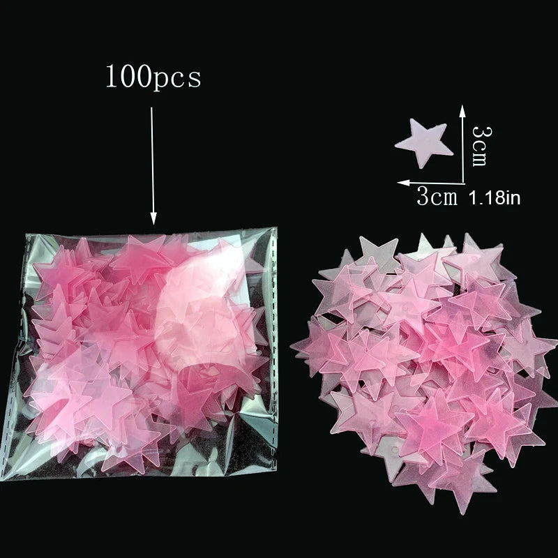 100/50/3pcs Glow In The Dark 3D Star Moon Wall Stickers Glow Sticker Christmas New Year Bedroom Ceilings Decor Glow Wall Sticker