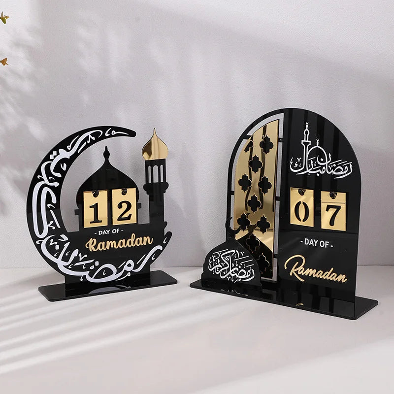 Black Gold Ramadan Countdown Calendar Gift Day Of Acrylic Ramadan Calendar Ornament With Replacing Number 2025 Eid Mubarak Decor