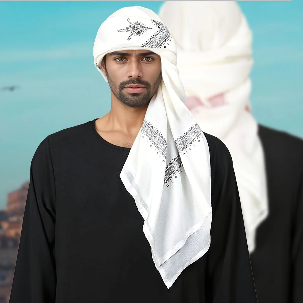 Arab Saudi Men's Shemagh Scarf Wrap, Cotton Keffiyeh Ghutra Headscarf for Middle East Style