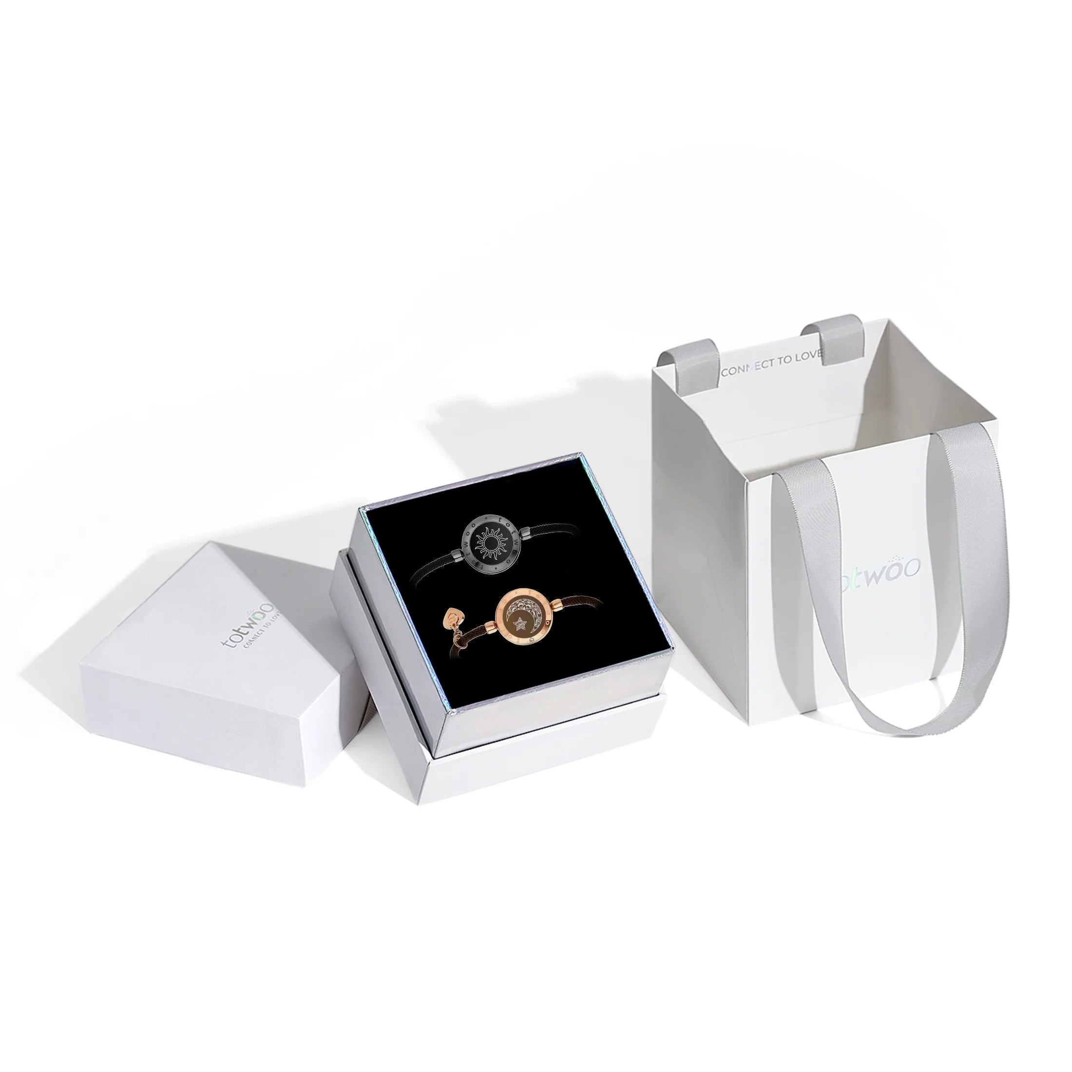 totwoo Long Distance touch Light up&Vibrate Bracelets for Couples, Long Distance Relationship Gifts Smart Sun&Moon Love Bracelet