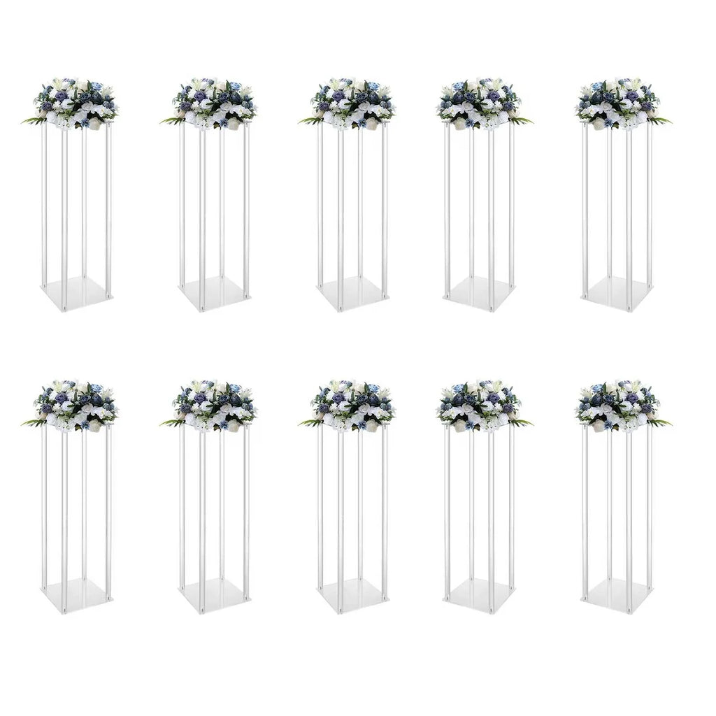 10Pcs Acrylic Vase Wedding Flower Stands Set, 23.6"H Clear Column Rack Geometric Display Stand for Home Party Wedding Decor