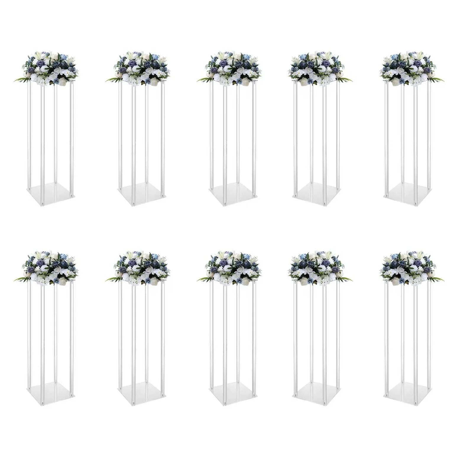 10Pcs Acrylic Vase Wedding Flower Stands Set, 23.6"H Clear Column Rack Geometric Display Stand for Home Party Wedding Decor