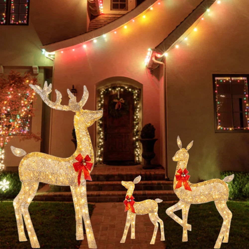 Glowing LED Lights Indoor Outdoor Large Lighted Christmas Deer Family Set Front Yard Porch Holiday Decor Reindeer Xmas Ornament