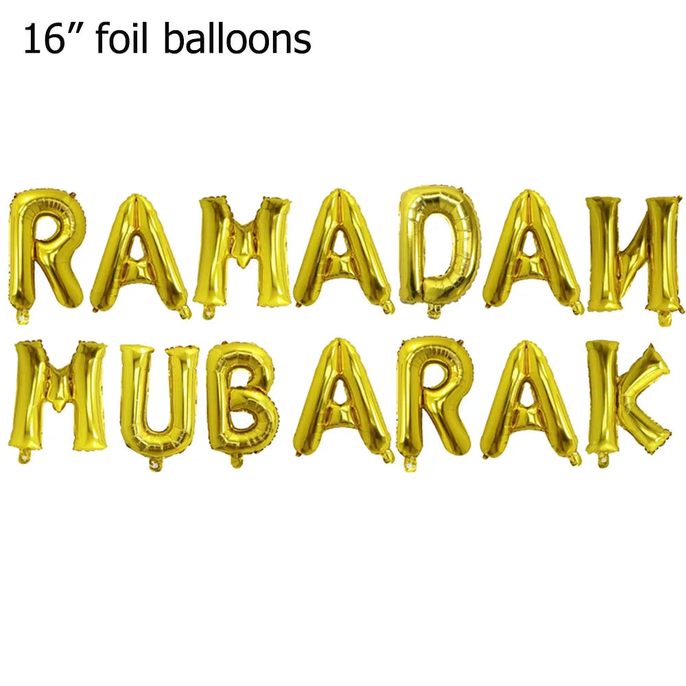 Eid Munarak Balloon Set Gold Foil Latex Balloons for Muslim Festival Home DIY Decoration Ramadan Kareem Party Ballon Globos