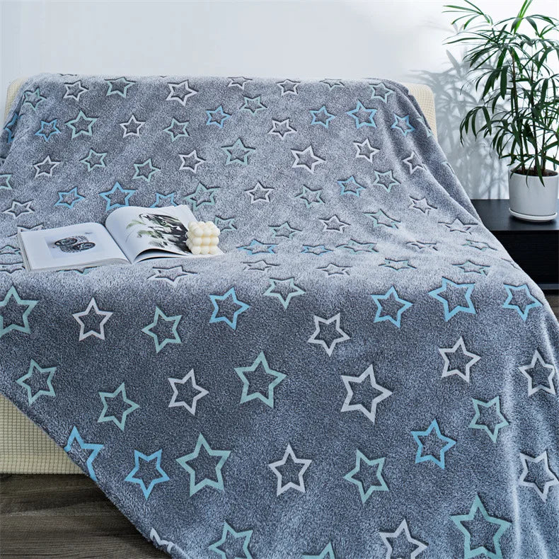 Magical Luminous Flannel Throw Blankets Night Fluorescent Fluffy Kids Blanket Star Moon Warm Sofa Bedspread Nap Leisure Covering