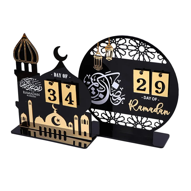 Black Gold Ramadan Countdown Calendar Gift Day Of Acrylic Ramadan Calendar Ornament With Replacing Number 2025 Eid Mubarak Decor