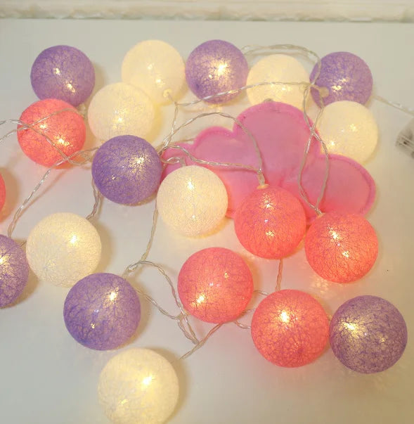 Battery Colorfull Cotton Garland 4cm LED Balls Christmas String Holiday Lights for Home Decoration Wedding Fairy Bedroom Decor