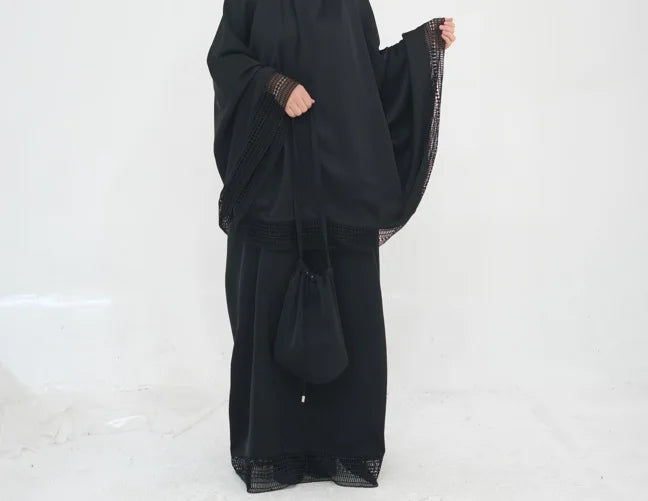 Muslim 4 Piece Set Women Skirts Headscarf Lace Storage Bag Prayer Pad Suit Eid Ramadan Morocco Dubai Hijab Long Skirt Outfits
