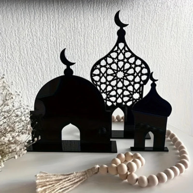 3pcs Eid Mubarak Table Sign Acrylic Ramadan Desktop Ornament Decorative Acrylic Table Ornament for Eid Mubarak Home Party Supply