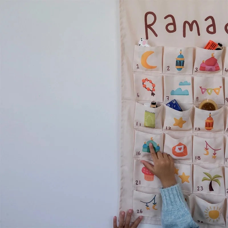 Ramadan Mubarak Countdown Advent Calendar bag Muslim Islamic Kareem eid Wall Hanging decoration sign kid Children boy girl gift