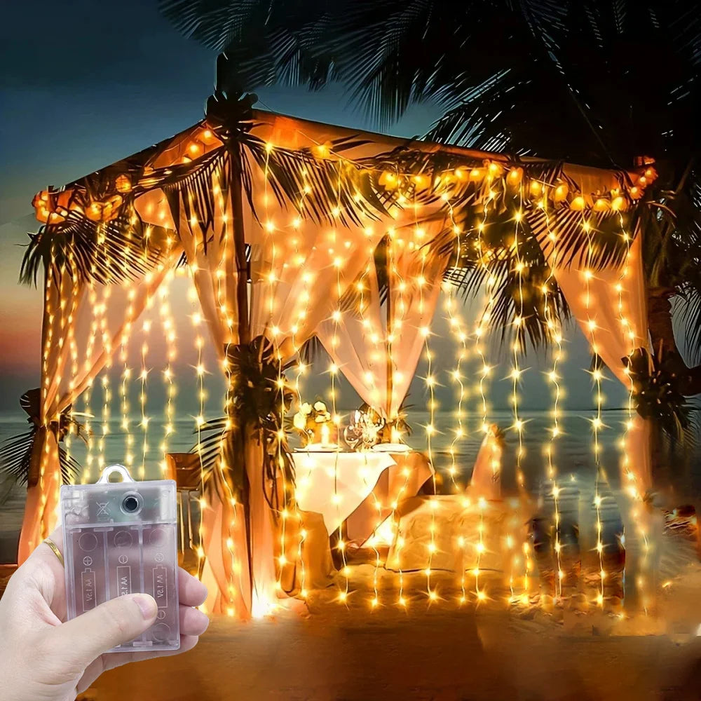 Valentine's Day Outdoor Decor LED Curtain String Light 2026 Ramadan Decoration for Home Fairy Battery Power Eid Mubarak Wedding