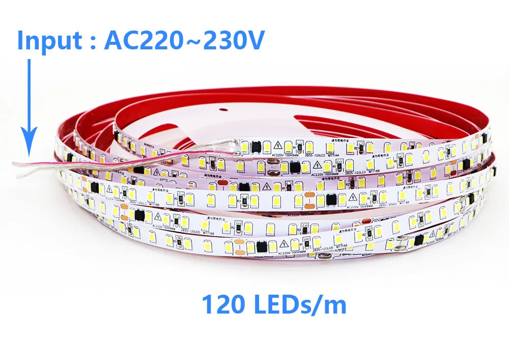 110V 220V LED Strip 2835 120LEDs/m Home Lamp Strip Red Ice Blue Green Yellow Pink 120V 230V Flexible Cuttable 20M Soft Light Bar