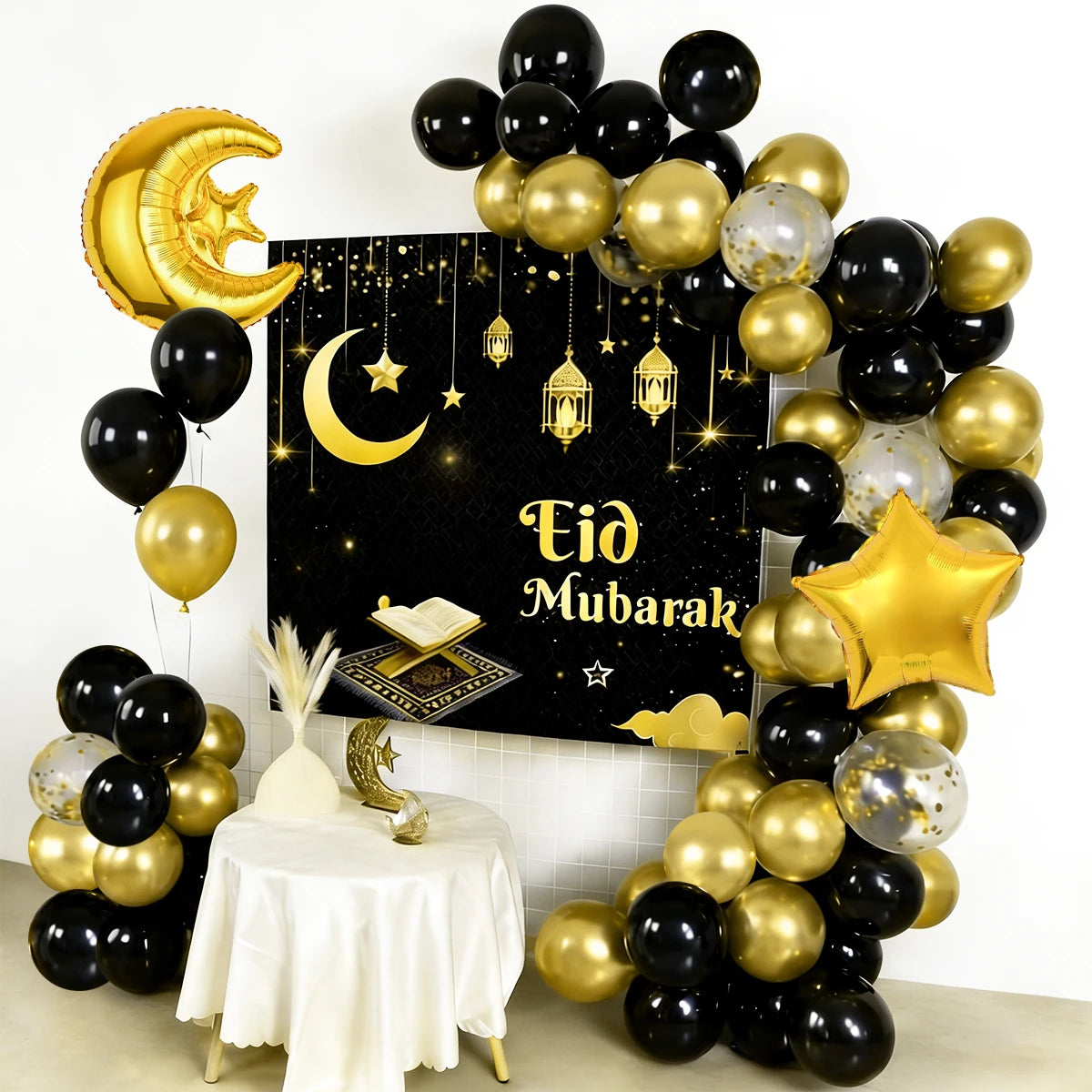 70pcs Black and Gold Ramadan Party Balloon Set, Ramadan Decorations, Eid Decorations, Eid Mubarak Party Supplies