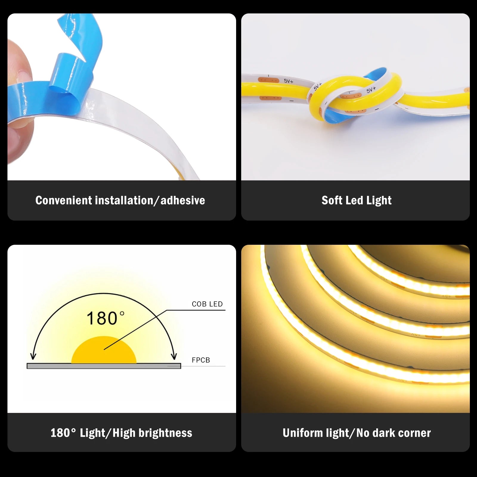 5V COB LED Light Strip With Touch Dimmer/ON OFF Switch/3Key Dimmer 320LEDs/M High Density LED Lamp Room Bar TV Backlight 9Colors