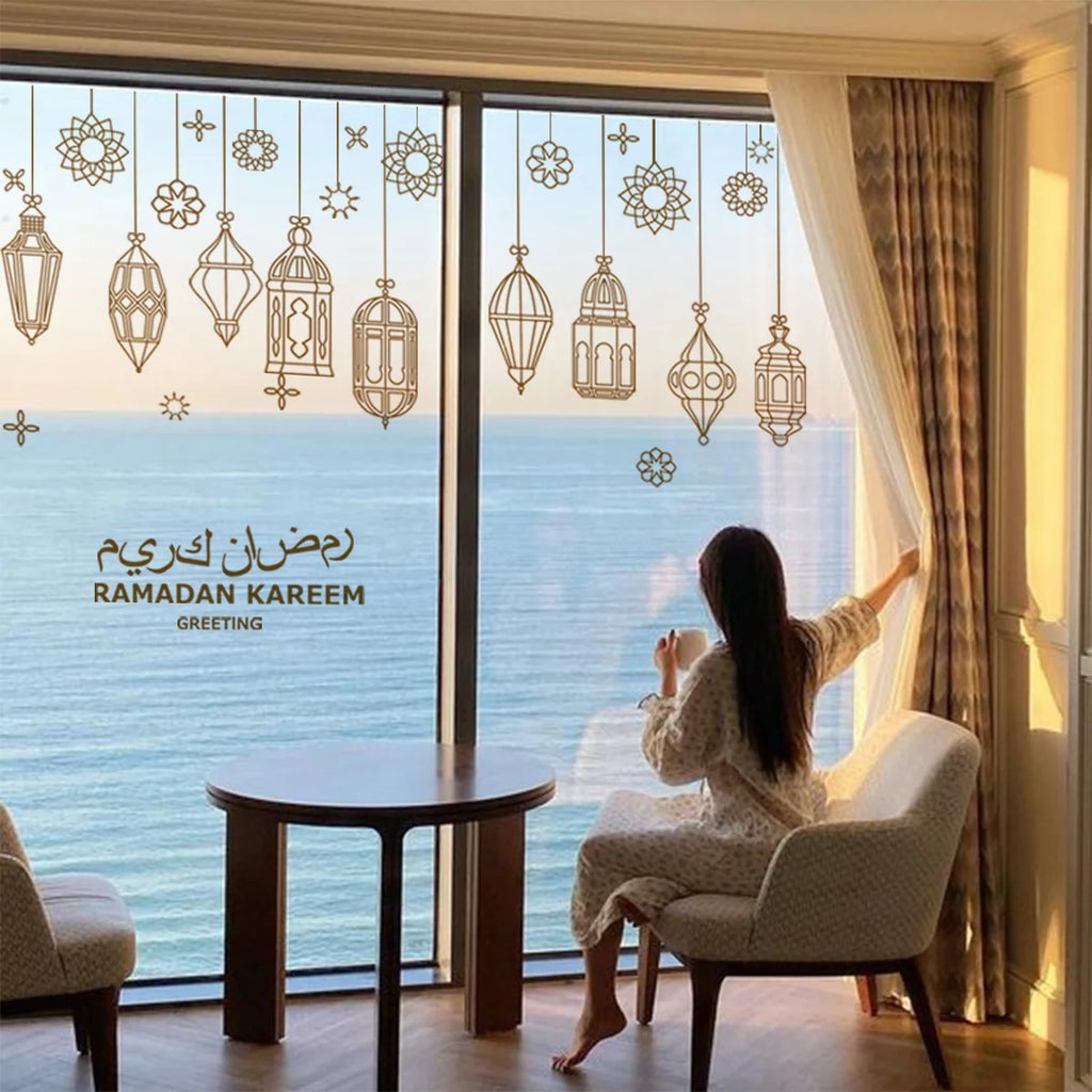 Eid Mubarak Wall Stickers Kareem Ramadan Decoration for Home Islamic Muslim Festival Eid Al-Fitr Party Supplies Window Sticker