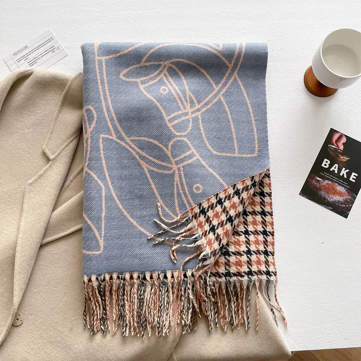 Long Soft Double Sided Jacquard Scarf Women Winter Warm Thickened Shawl Wrap with Fringe for Outdoor Activities Scarves Hijab