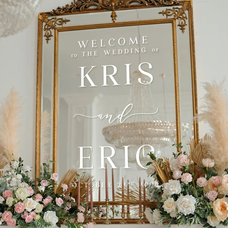 Welcome To Our Wedding Entry Sign Custom Names Vinyl Decal For Mirrors Wedding Decor Custom Welcome Wedding Sign Sticker