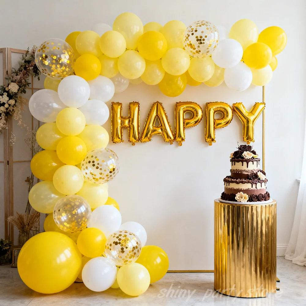NEW Yellow Balloon Decoration Macaron Yellow Latex Balloons Gold Glitter Balloon Set Birthday Wedding Event Scene Decoration