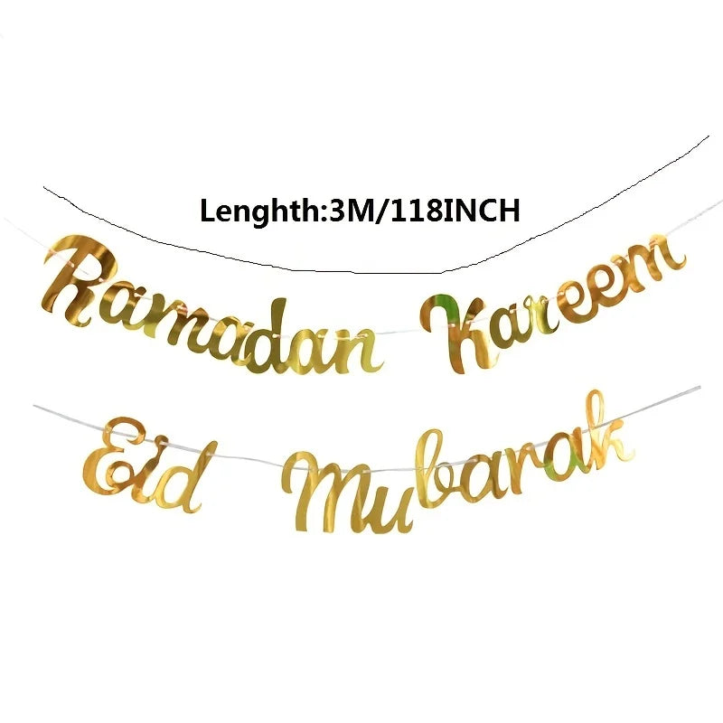 Gorgeous Golden Eid Mubarak & Ramadan Kareem Banner Add a Festive Touch to Your Party