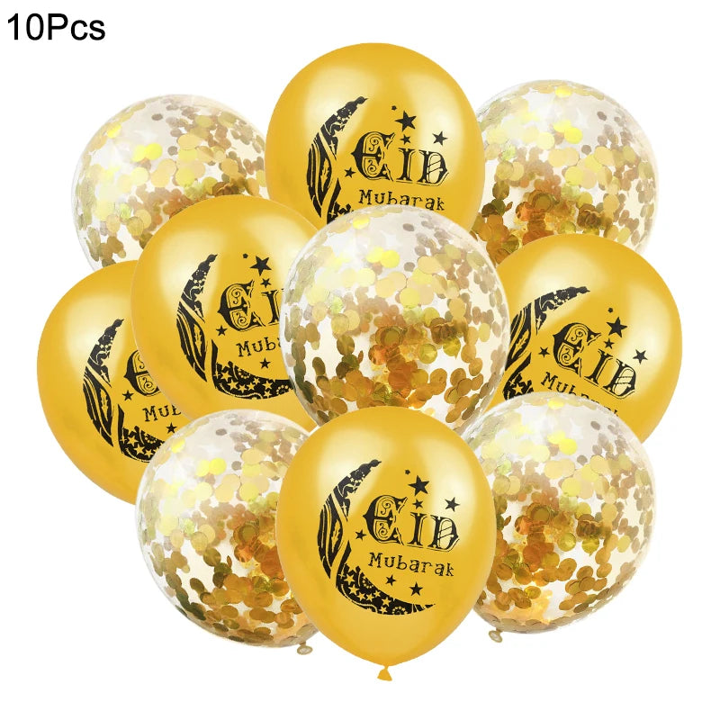 10Pcs Eid Mubarak Latex Confetti Balloons Islamic Muslim Party Supplies 2023 Ramadan Kareem Decoration For Home Eid Al Adha Gift