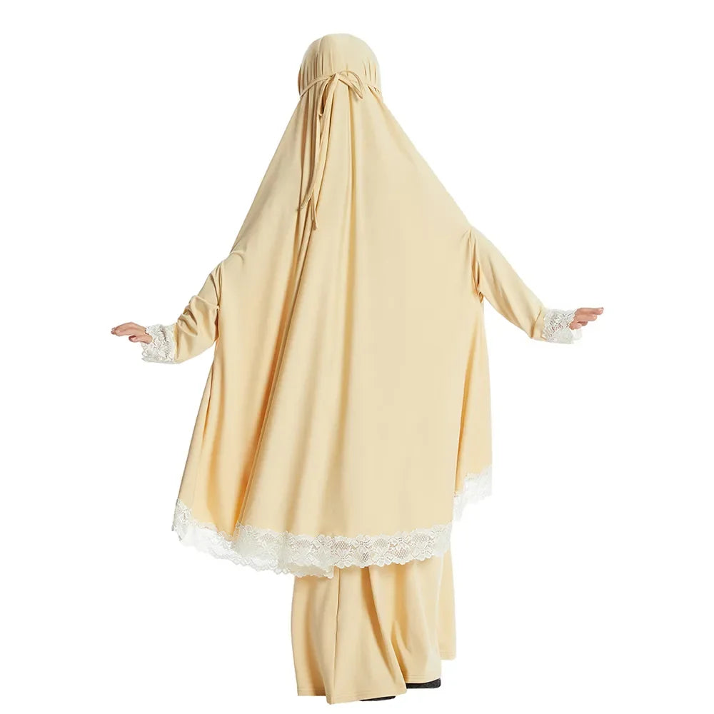 Muslim Kids Girls Hijab Dress Ramadan Khimar Skirt Set Overhead Eid Prayer Garment Burqa Abaya Robe Kaftan Hooded Gown