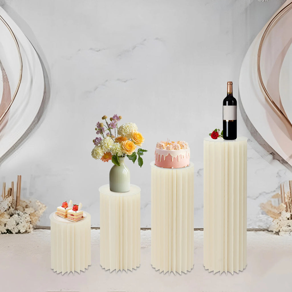 4Pcs Foldable Cardboard Flower Stands Wedding Centerpieces Display Dessert Table Column for Party Garden Decor (40+60+80+100cm)