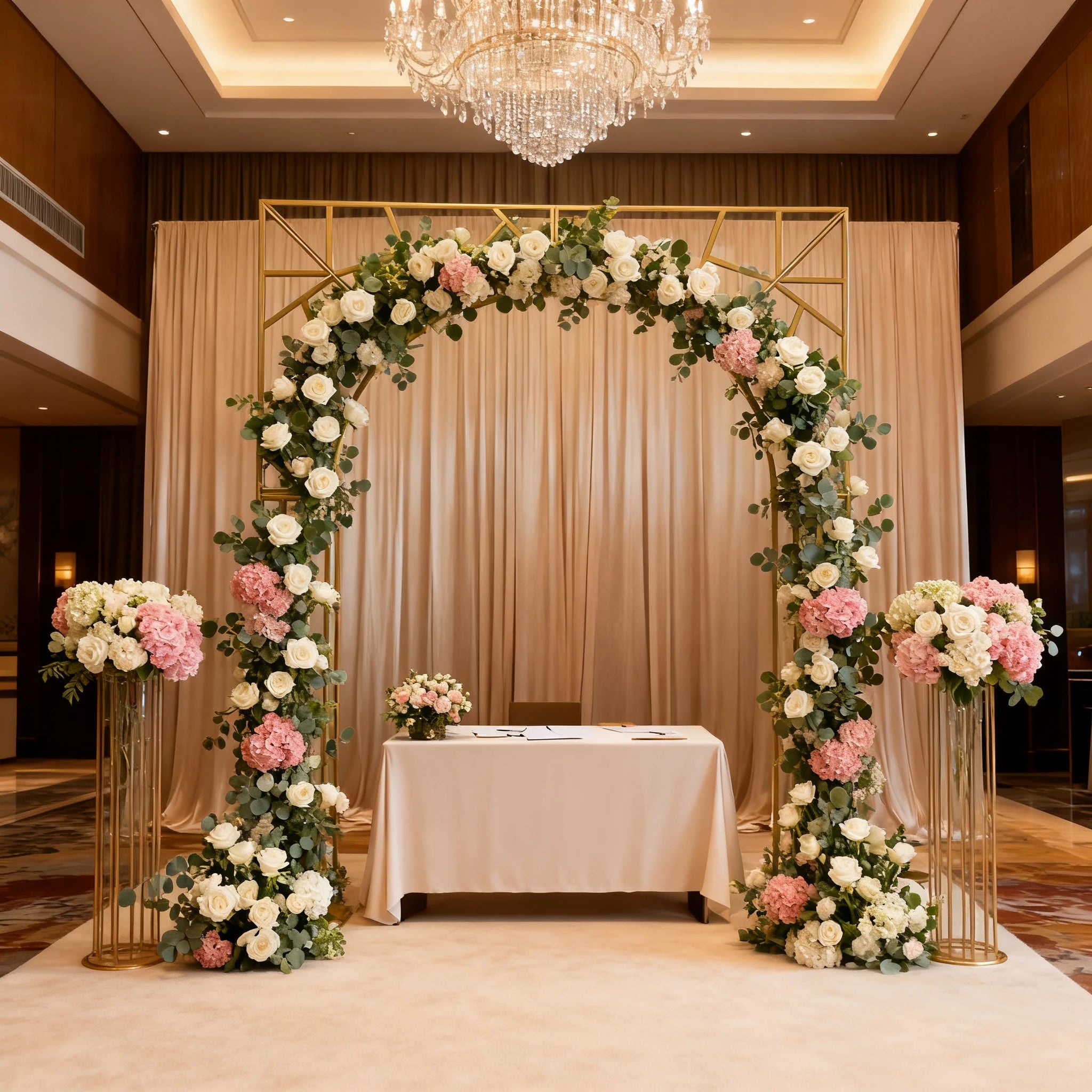 1pcs f30 83in Golden Stainless Steel Crescent Half Moon Wedding Arch Party Stage Backdrop Flower Stand Ballon Arch hh332