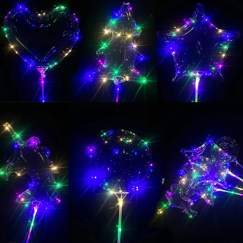 LED Light Up BoBo Balloons Flashing LED String Lights Heart Star Transparent Bubble Balloons for Christmas Birthday Party Decor
