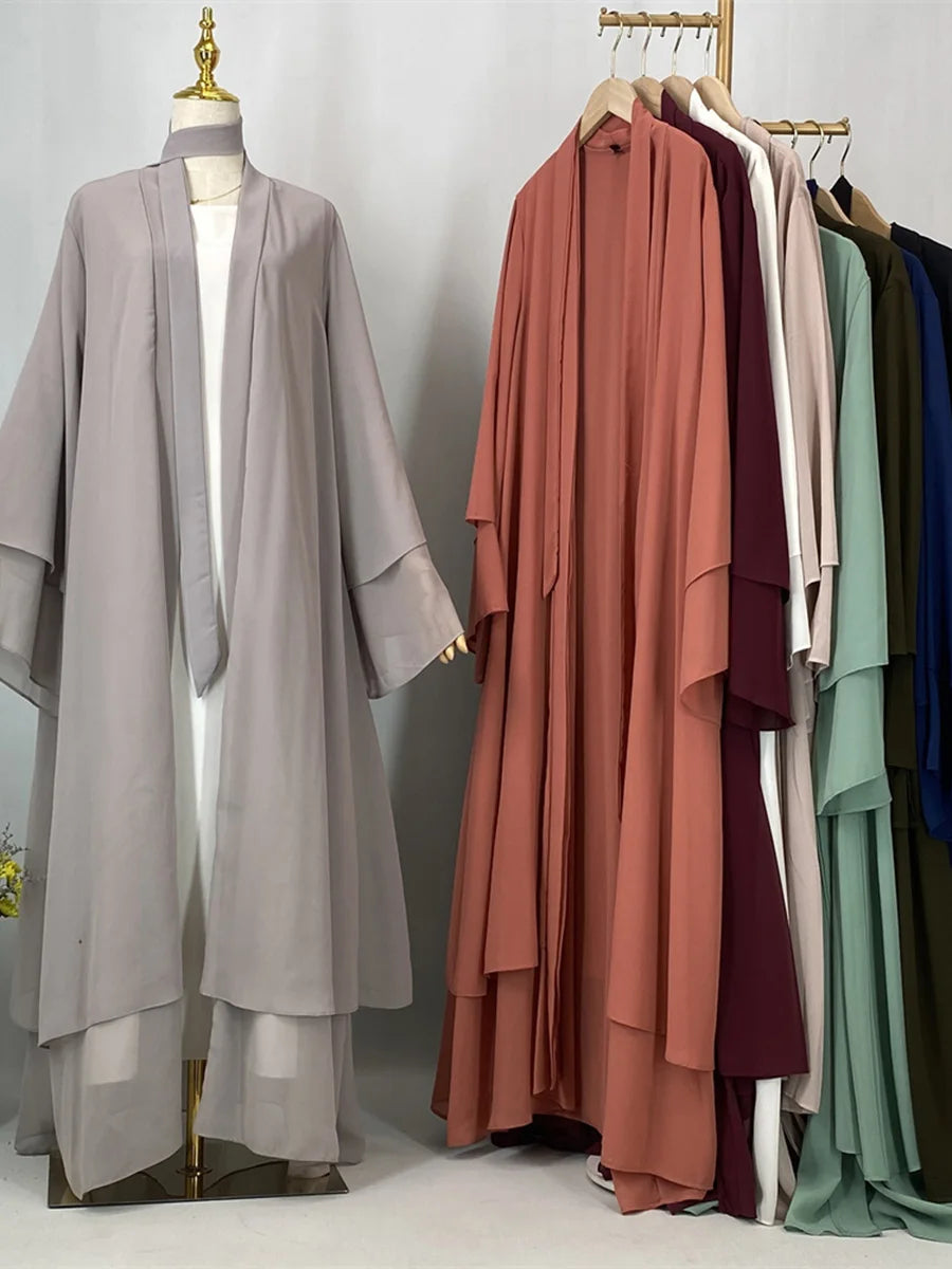 2025 Ramadan Kebaya Chiffon Open Abaya – Modest Women Muslim Kaftan Dress