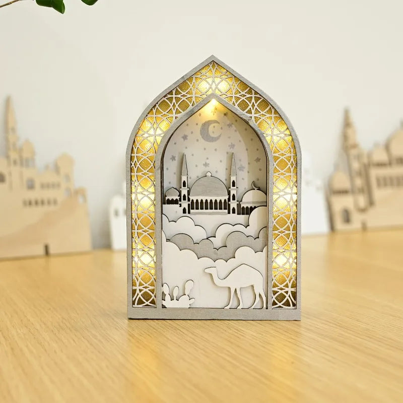 Elegant Muslim Wooden Lantern LED Pendant Light Ramadan Eid Decor Islamic Home Decoration Unique Gift Idea for Festival Party