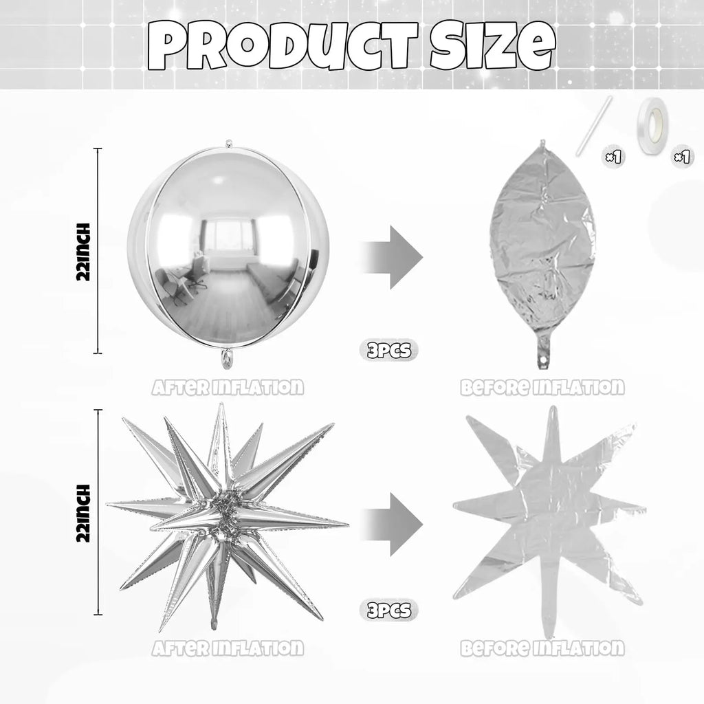 6pcs 22 inch 4D Big Round Exploding Star Foil Balloons Anniversary Birthday Wedding Theme Party Decoration Balloons