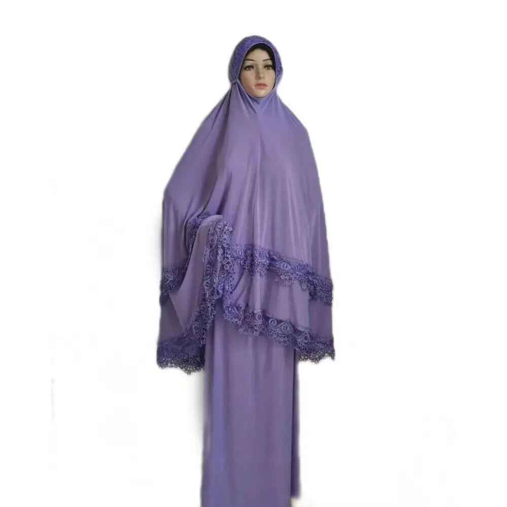 Arab National Style Ramadan Women 2PCS Lace Hijab & Abaya Set