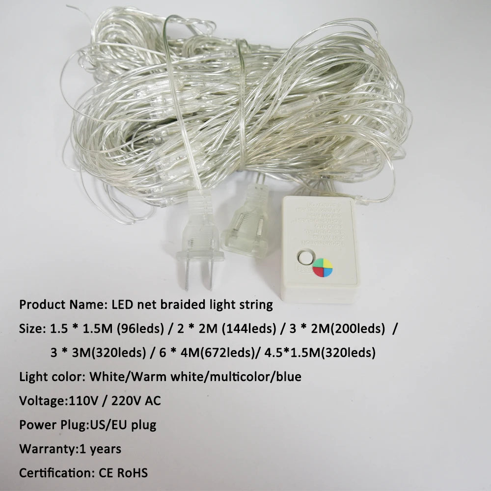 LED Net Curtain Light 110V 220V Fairy Lights Outdoor String Christmas Garlands Xmas Party Garden Wedding Decoration 3X2M 6X4M