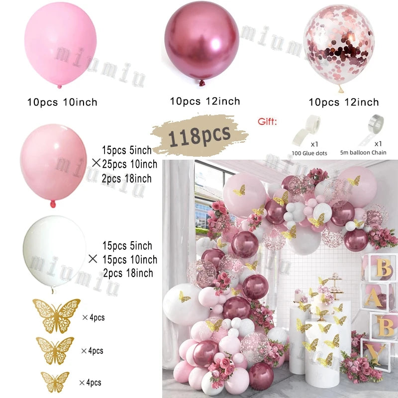 Macaron Pink Balloon Garland Arch Kit Wedding Birthday Party Decor Kids Rose Gold Latex Balloons Baby Shower Decorations Chain