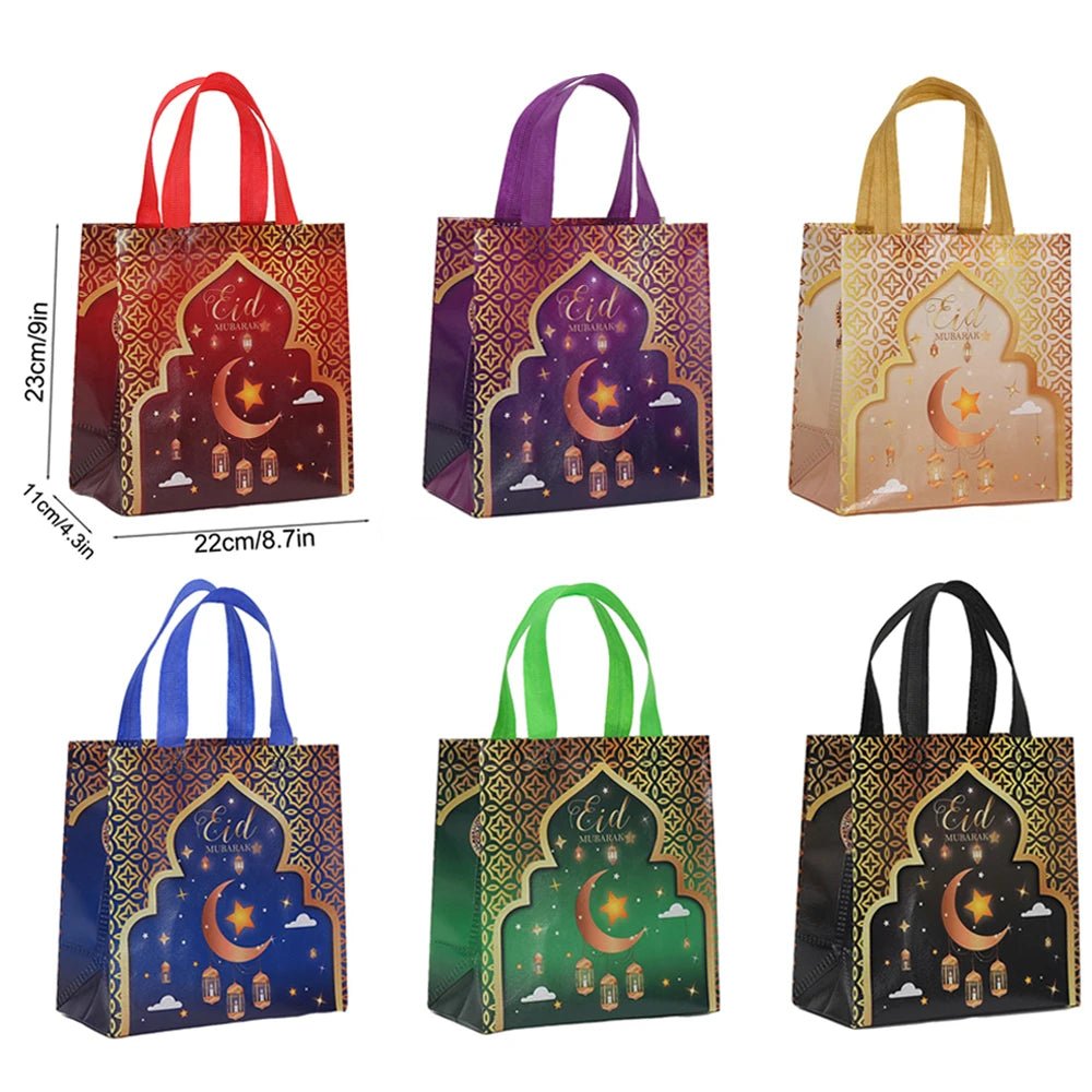 6/12pcs Eid Mubarak Non-Woven Gift Bags with Handle Ramadan Gift Packaging Bag Ramadan Kareem Decor Islamic Festival Party Favor