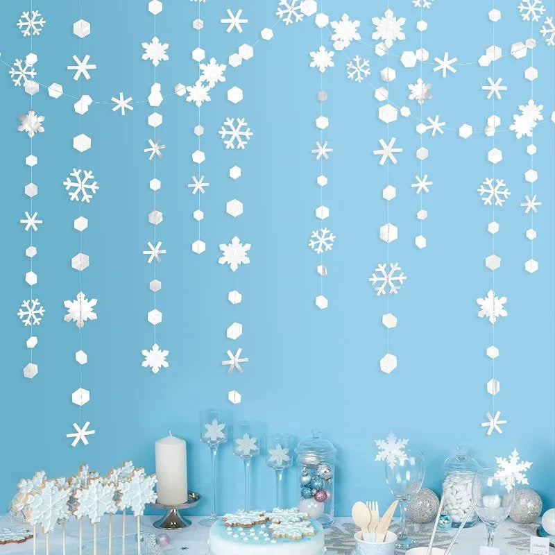 Winter Wonderland Party Decorations White Snowflake Paper Garlands Onderland Christmas Frozen Birthday Party Streamer Supplies